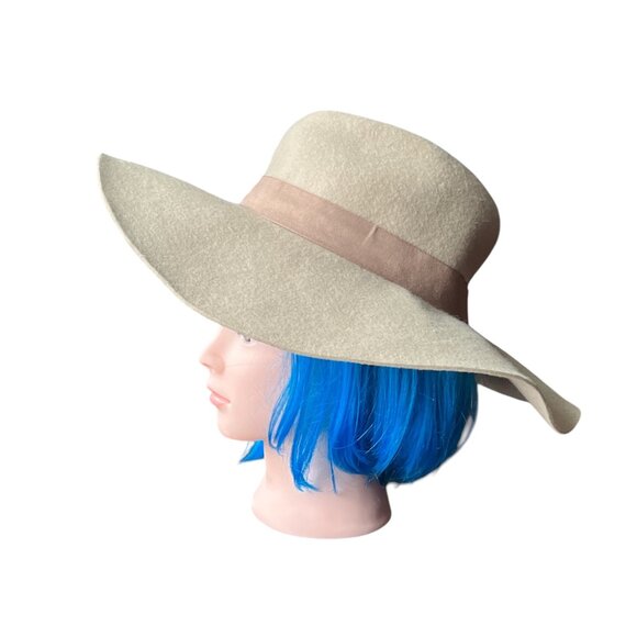 FOREVER 21 Size S/M 56.5cm 100% Wool Felted Floppy Hat Tan Darker Tan Bow - Picture 3 of 9